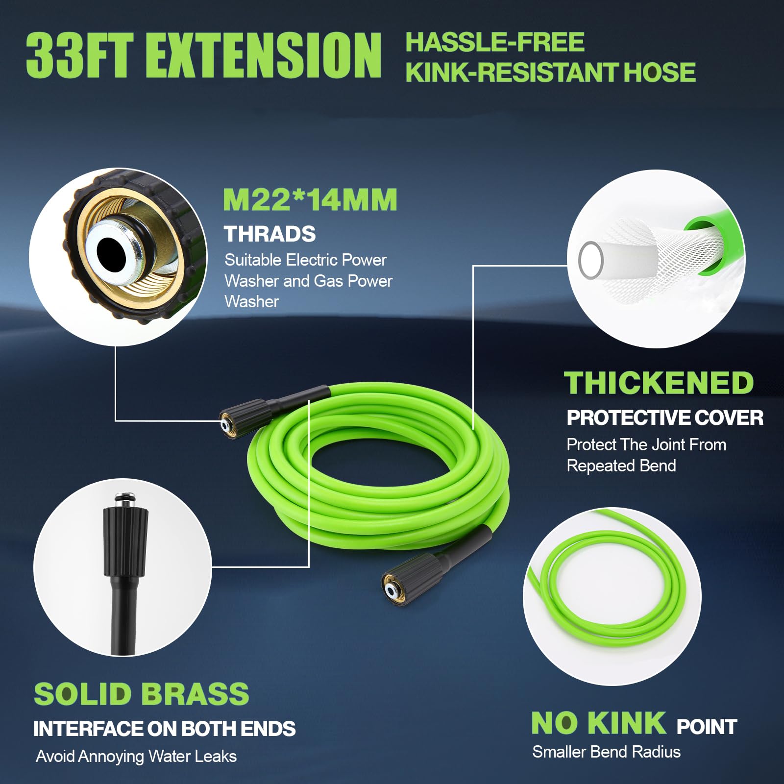 Lavadora eléctrica de alta presión 5000PSI Max 4.0GPM con manguera de extensión flexible 33FT, 4 boquillas, pistola de espuma, Power Washer alimentada para automóviles, terrazas, calzadas, verde