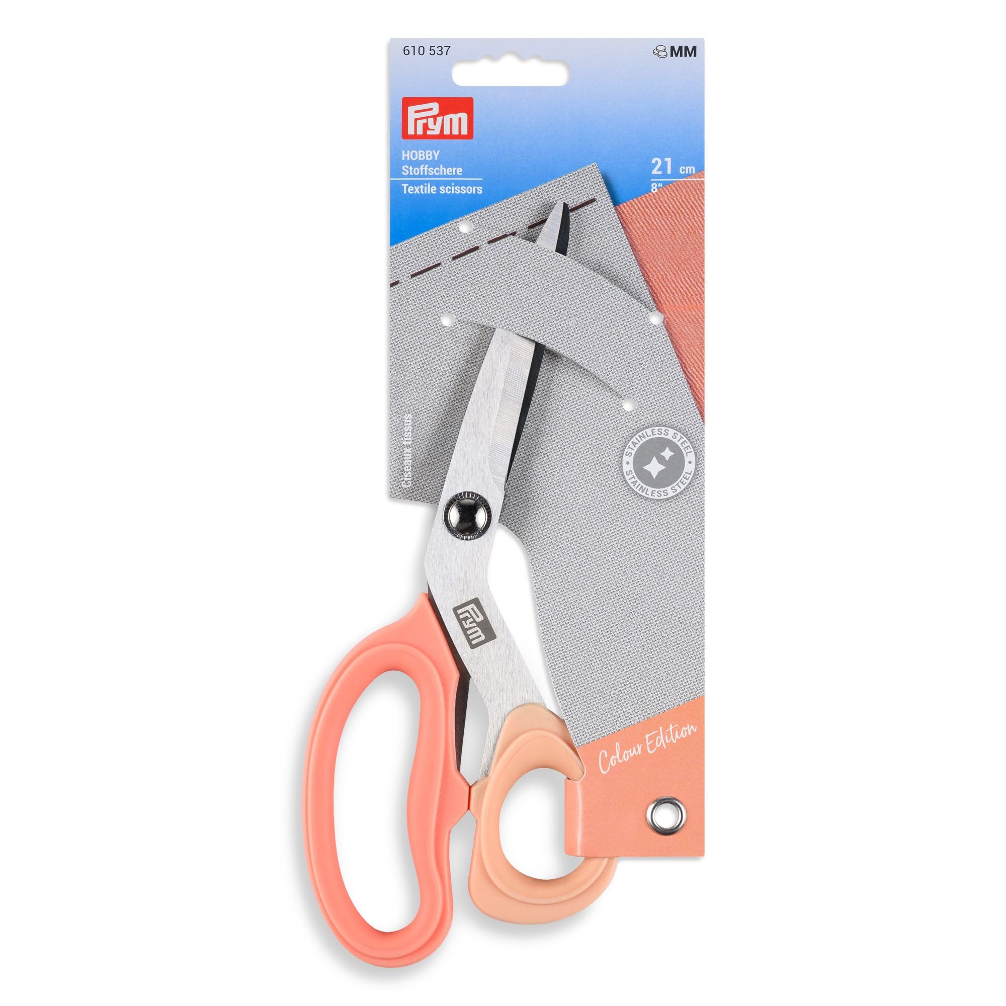 Prym 610537 Stoffschere 21 cm mit Micro Serration, Schneiderschere für präzises Schneiden von Stoff, Nähschere für Nähen, Patchwork und Handarbeit, aprikot