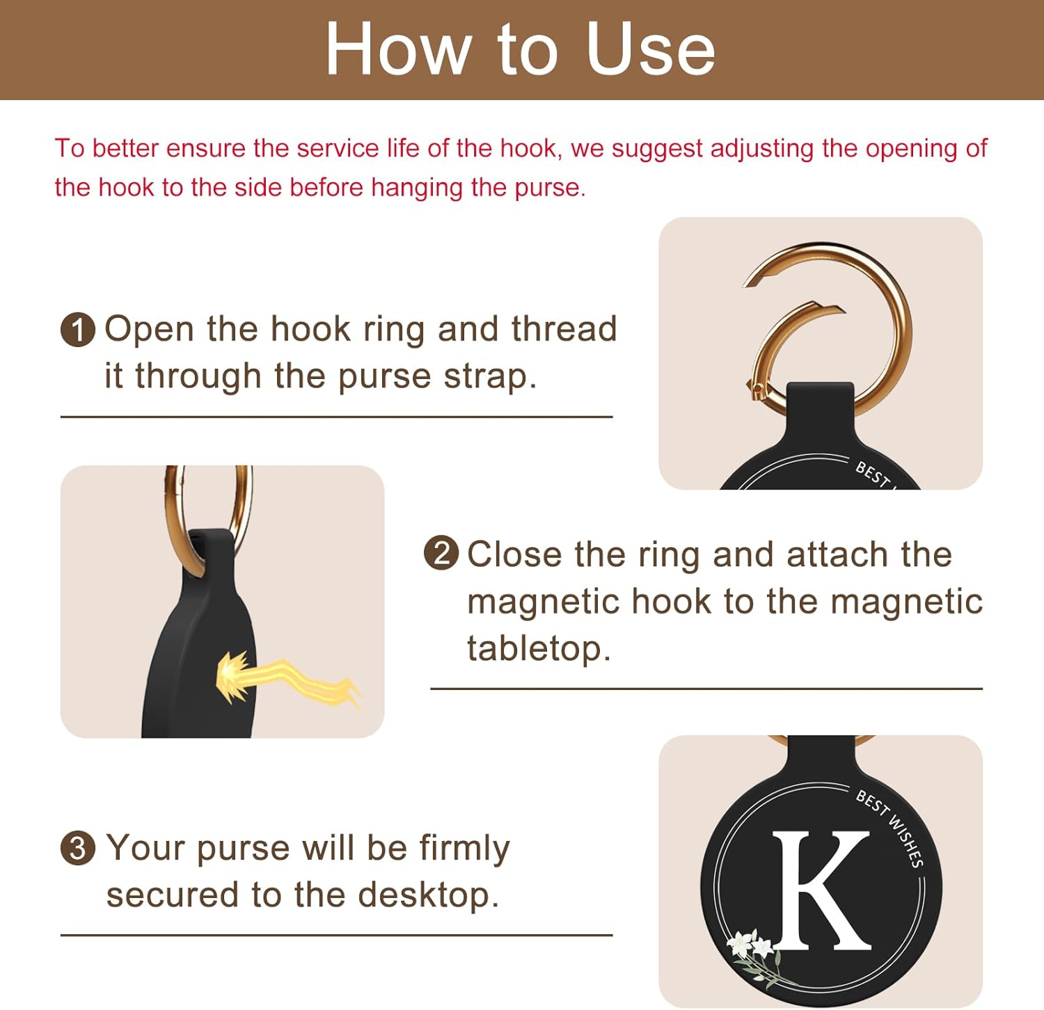 Magnetic Purse Holder - Handbag Hanger with Strong Magnetism, Beautiful Lily Hook for Women, Valentine's Day Gift, Suitable for Table, Locker Room, Restroom - Image 5