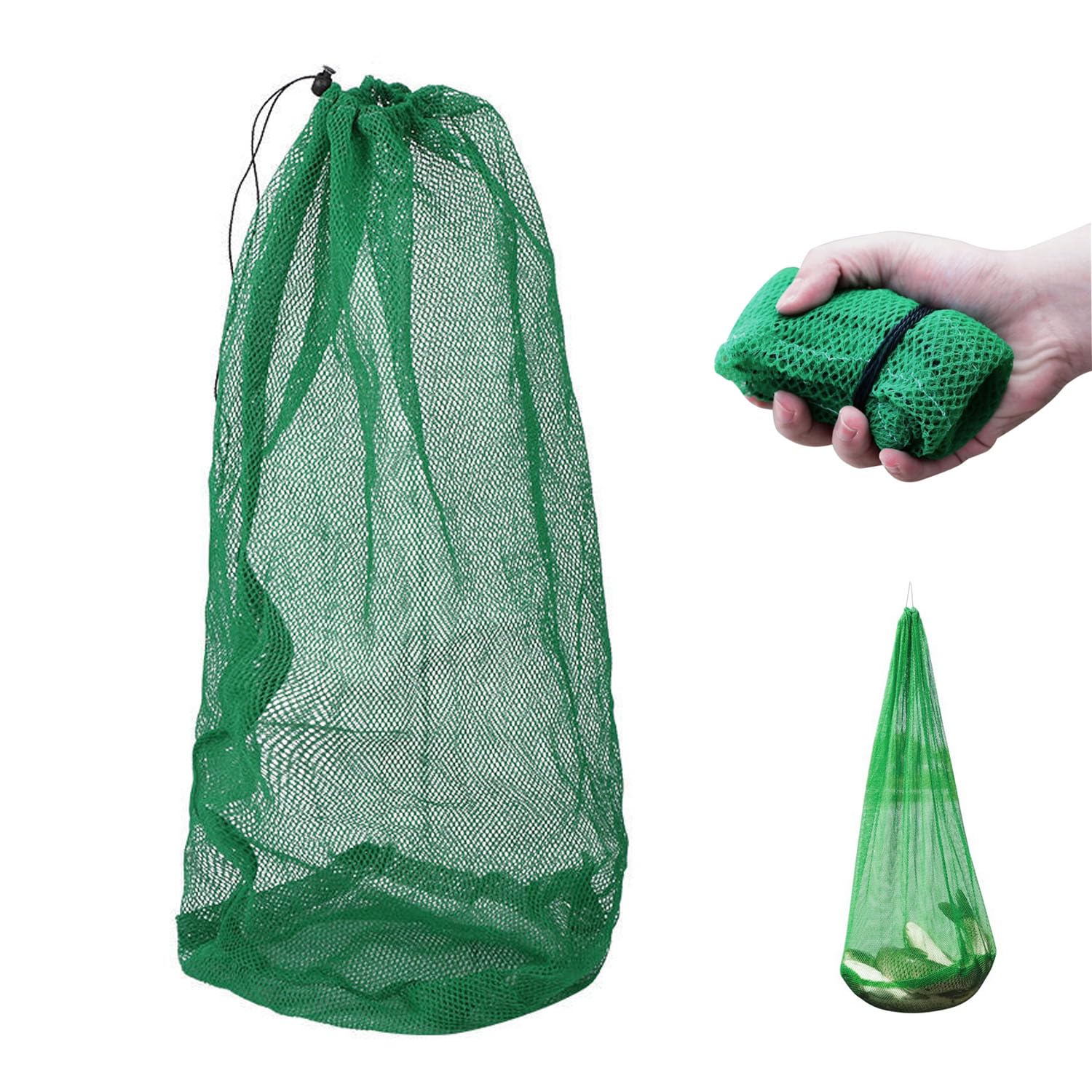 Bolsa de Red de Pesca Plegable de Nylon Malla Fina Gruesa Larga