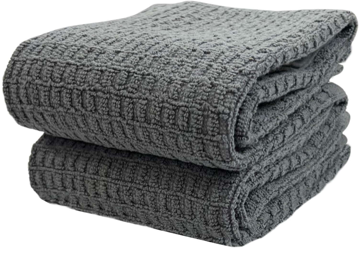 QCS Kitchen Dish Tea Towel -100% Cotton Cloth - Soft Highly Absorbent for Cleaning & Quick Drying Terry Waffle Weave Towelling Kitchen Hand Towels - Machine Washable - 71 x 41 cm (2, Grey Waffle)