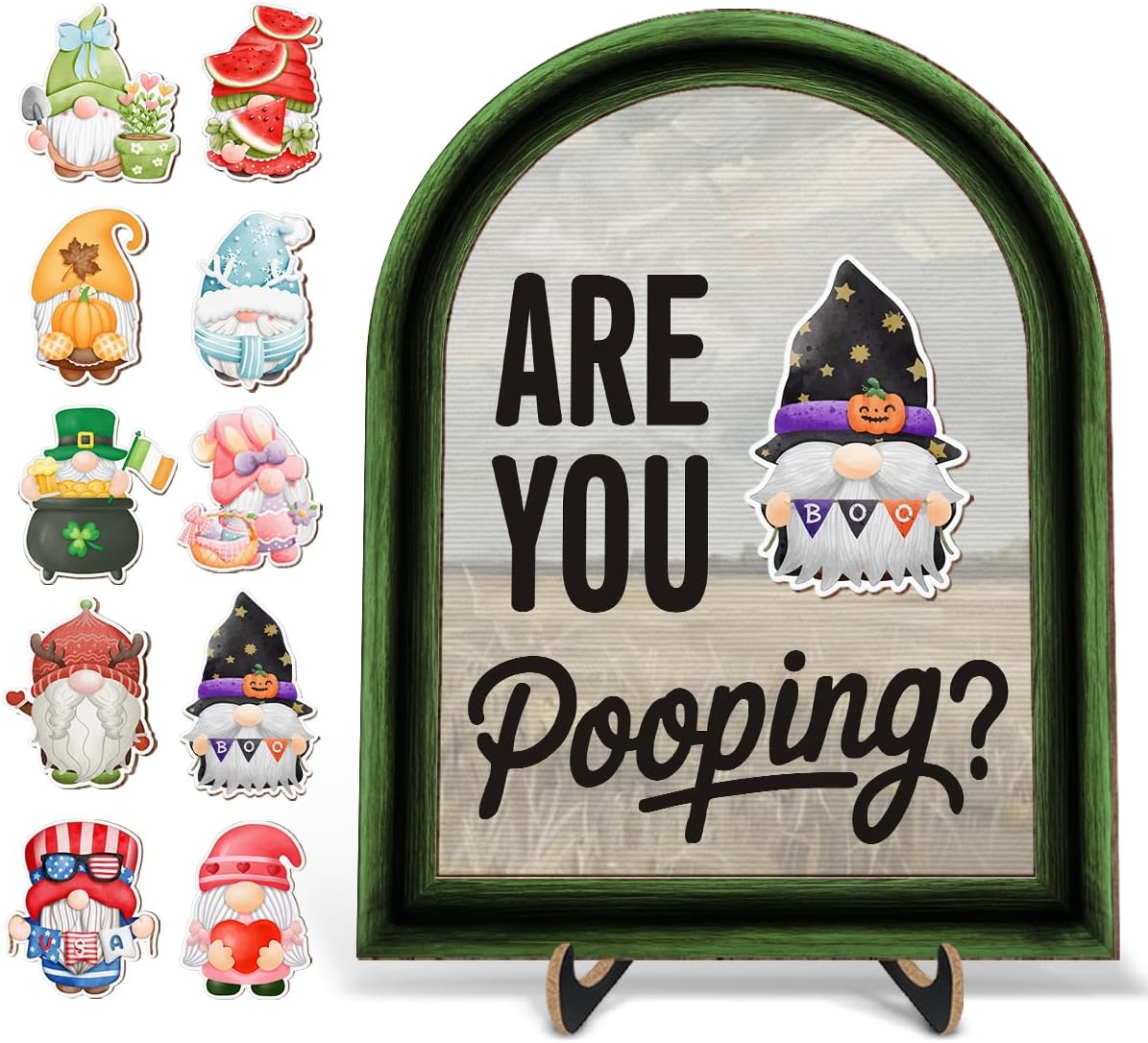 Funny Gnome Seasonal Bathroom Wall Decor Set Are You Pooping Sign
