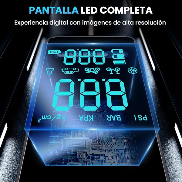 Inflador Ruedas Coche Compresor Aire Portatil - Inflador Electrico 150PSI con Función de Parada Automática, Hinchador Ruedas para Coche Moto Bicicleta Bola, Pantalla Digital y Luz LED, Nueva Versión - 4