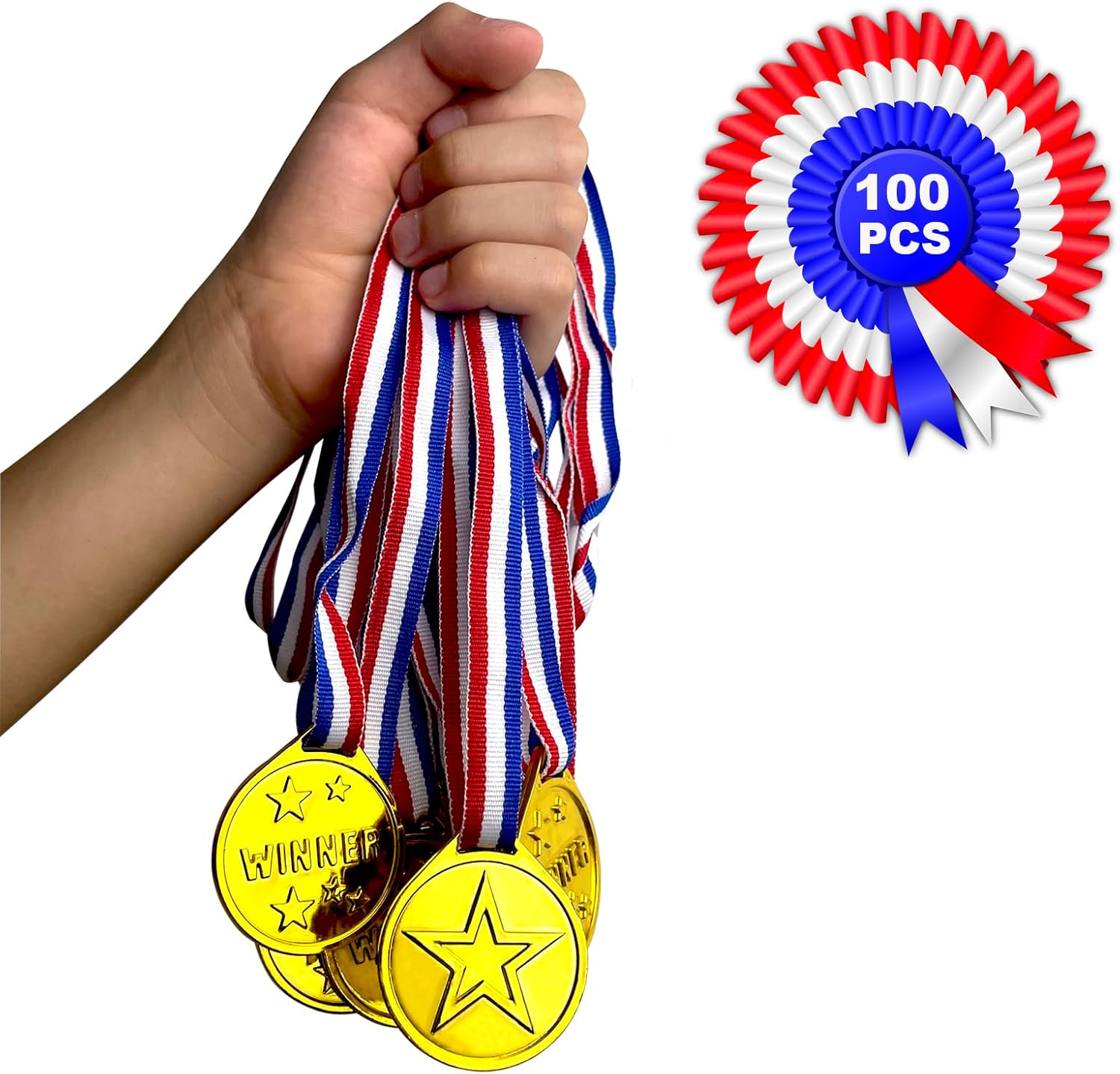 100 PCS Gold Medals for Awards Plastic Winner Award Medals for Kids Sports, Games, Competition, Party Decorations, Gymnastic, Party Favors & Souvenirs