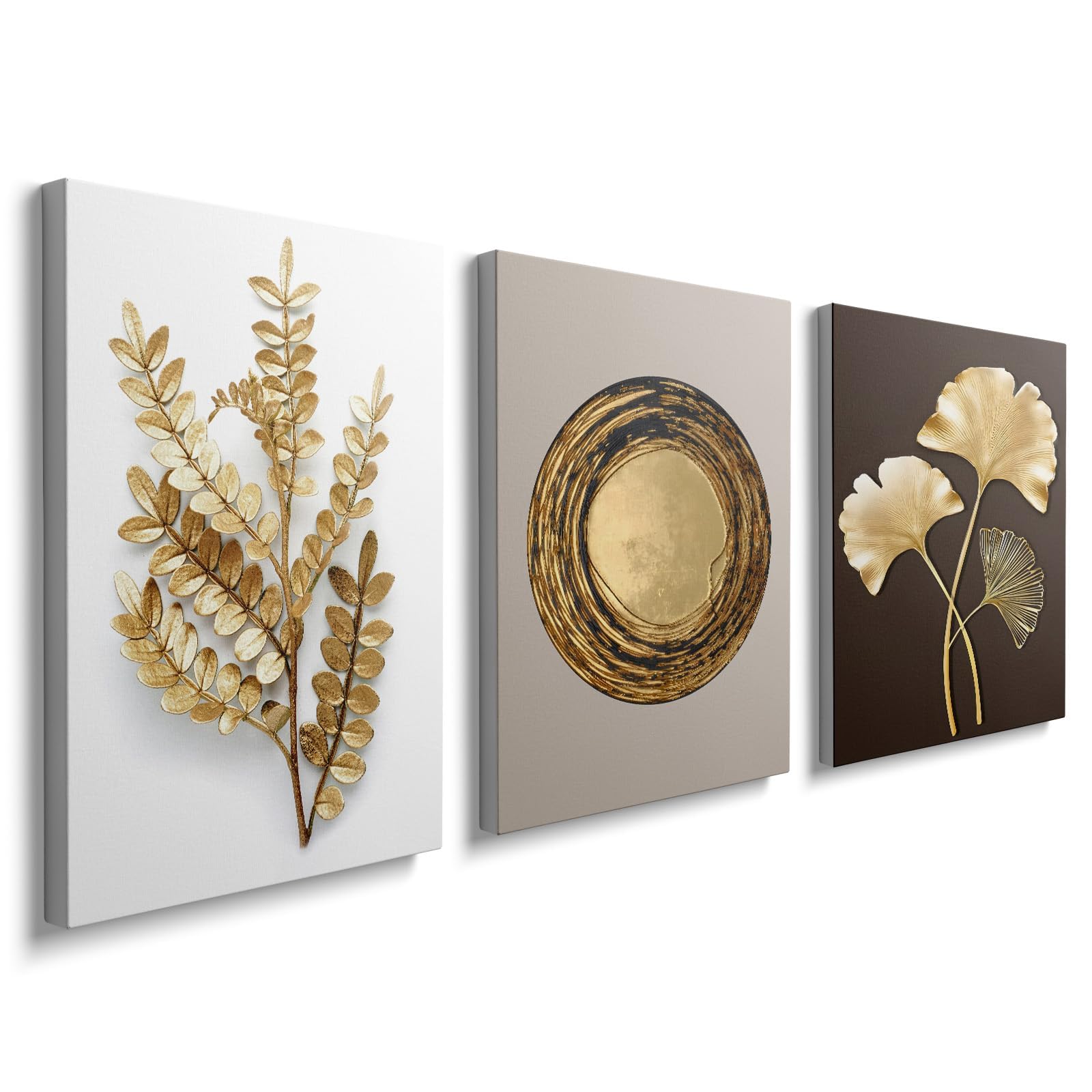 awtrhfc Canvas Wall Art Caramel Gold Leaves Canvas Prints Painting for Living Room Bedroom(70x100cm(28x39in) x3/No frame)
