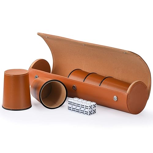 Leather Dice Cup Set, 5 Black Dice Cups + 25