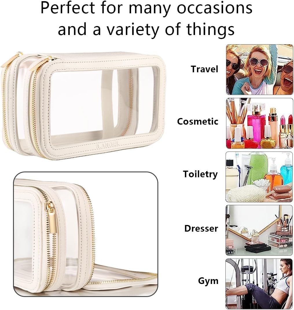 B.ANGEL Clear Makeup Bag, Double Layer Cosmetic Bag Travel Toiletry Bag, Car Make up Bags Organizer with Zipper for Women.(White) - Image 6