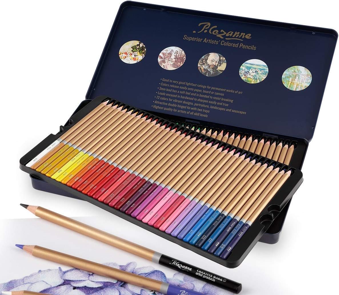 Cezanne Colored Pencils Set of 72 Colors, Professional Artist Quality Soft Feel Core for Drawing Art, Sketching, Shading & Coloring - Metal Gift Tin Box