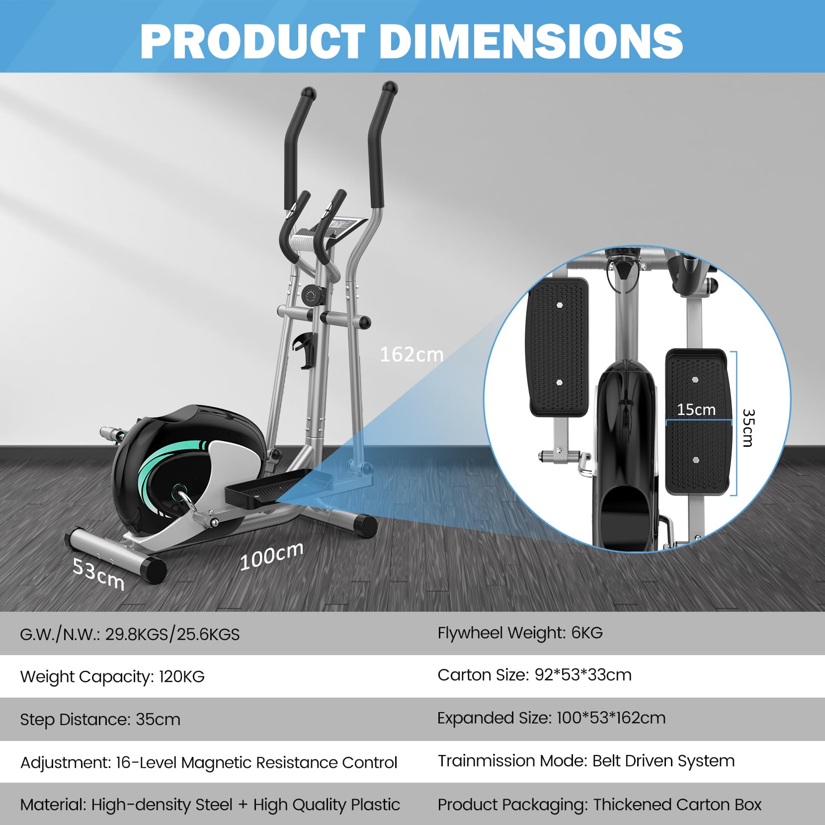 Dripex Crosstrainer für Zuhause, Magnetischer Ellipsentrainer mit 16 Widerstandsstufen, 6 KG Schwungmasse, Leises Indoor-Trainingsgerät, LCD-Monitor, Pulssensor, bis 120 KG