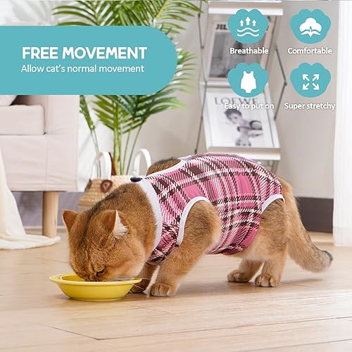 Miniatura 3 de Avont Paquete de 2 trajes de recuperación para gatos  Mameluco de gatito para gatos después de la cirugía, traje de recuperación quirúrgica de