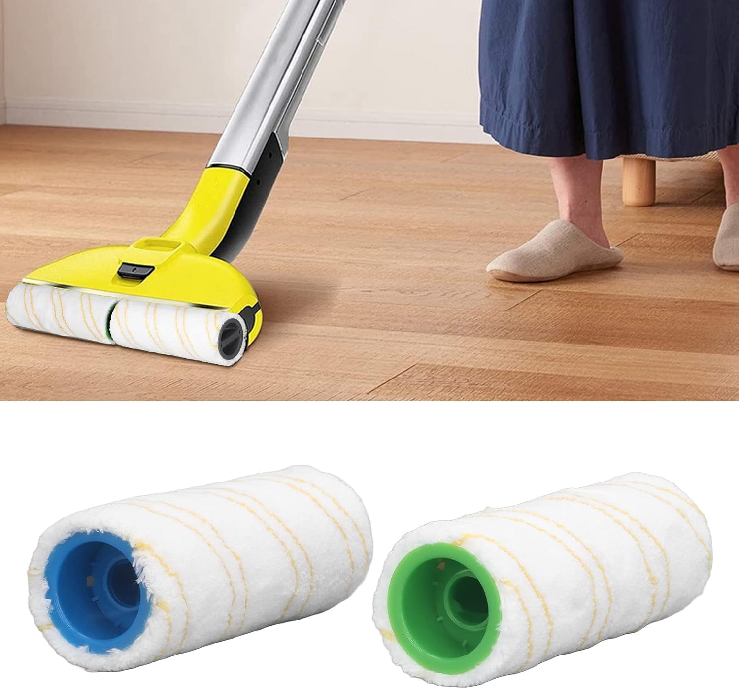 2Pcs Microfiber Brush Roller Floor Wet Dry Use Replacement Parts for FC3 FC3D FC5 FC5D FC7 (Yellow 64cm/25.2in)