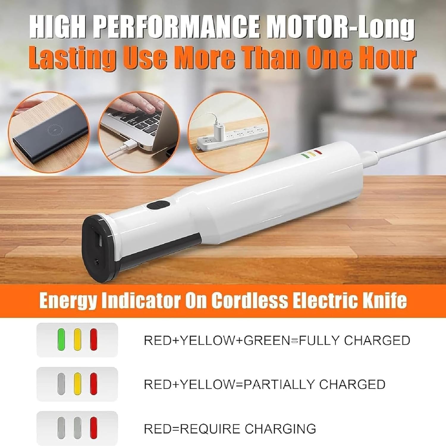 Cordless Electric Meat Slicing Knife 8V Rechargeable 8 Inch | Lithium Battery, Stainless Steel Serrated Blades, Safety Lock, Portable, For Meat Bread Cake Toast