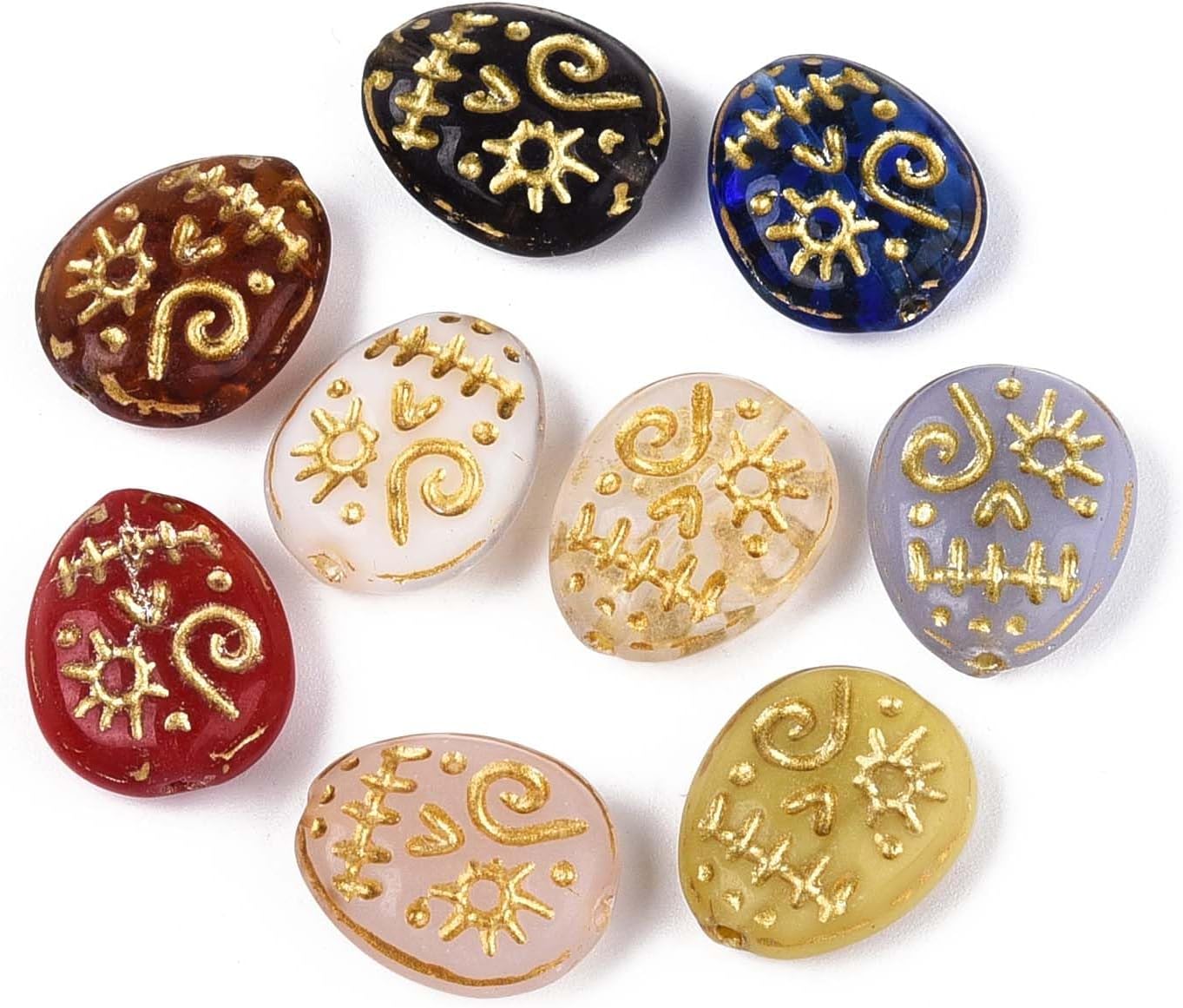 LiQunSweet 50 pcs Mixed Colors Golden Metal Enlaced Flower Glass Beads Flat Round with Floral Beads for DIY Jewelry Bracelet Necklace Earring Crafts Bag Keychain