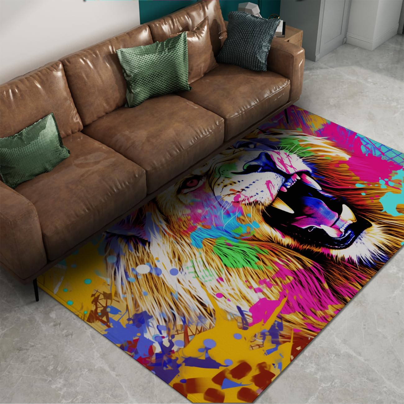 Tapis de lion graffiti 100x150cm carpette animaux sauvages salon et nurserie