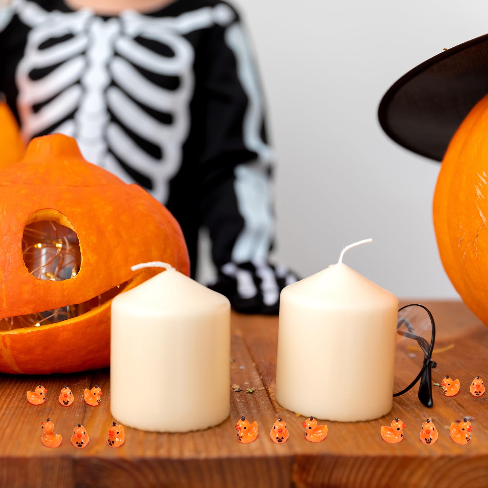 70pcs Halloween Mini Resin Ducks - Skeleton Ghost Pumpkin Duck Figures For Crafts