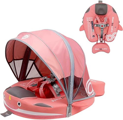 Flotador Mambobaby no inflable con toldo, flotador de natación con protección UV para bebé con hebilla de seguridad, entrenador de natación con cola