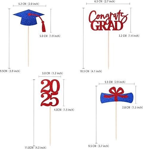 Miniatura 6 de Gexolenu Juego de 6 adornos para cupcakes de graduación de 2023 de oro rosa de doble cara para suministros de fiesta de graduación 2023