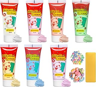 7 Colors Decoden Cream Kit, Simulation Fake Whipped Cream Glue, with Nozzle 3 Pack Decoration, Very Suitable for Making DIY Handicrafts(1.7 Oz)
