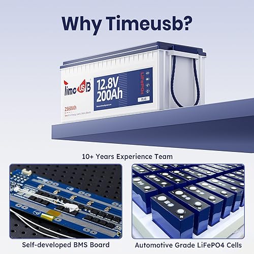 Miniatura 6 de Batería LiFePO4 de 12 V 200 Ah Plus, batería de litio Timeusb con BMS de 200 A, potencia máxima de 2560 W, 4000-15000 ciclos profundos, vida útil de