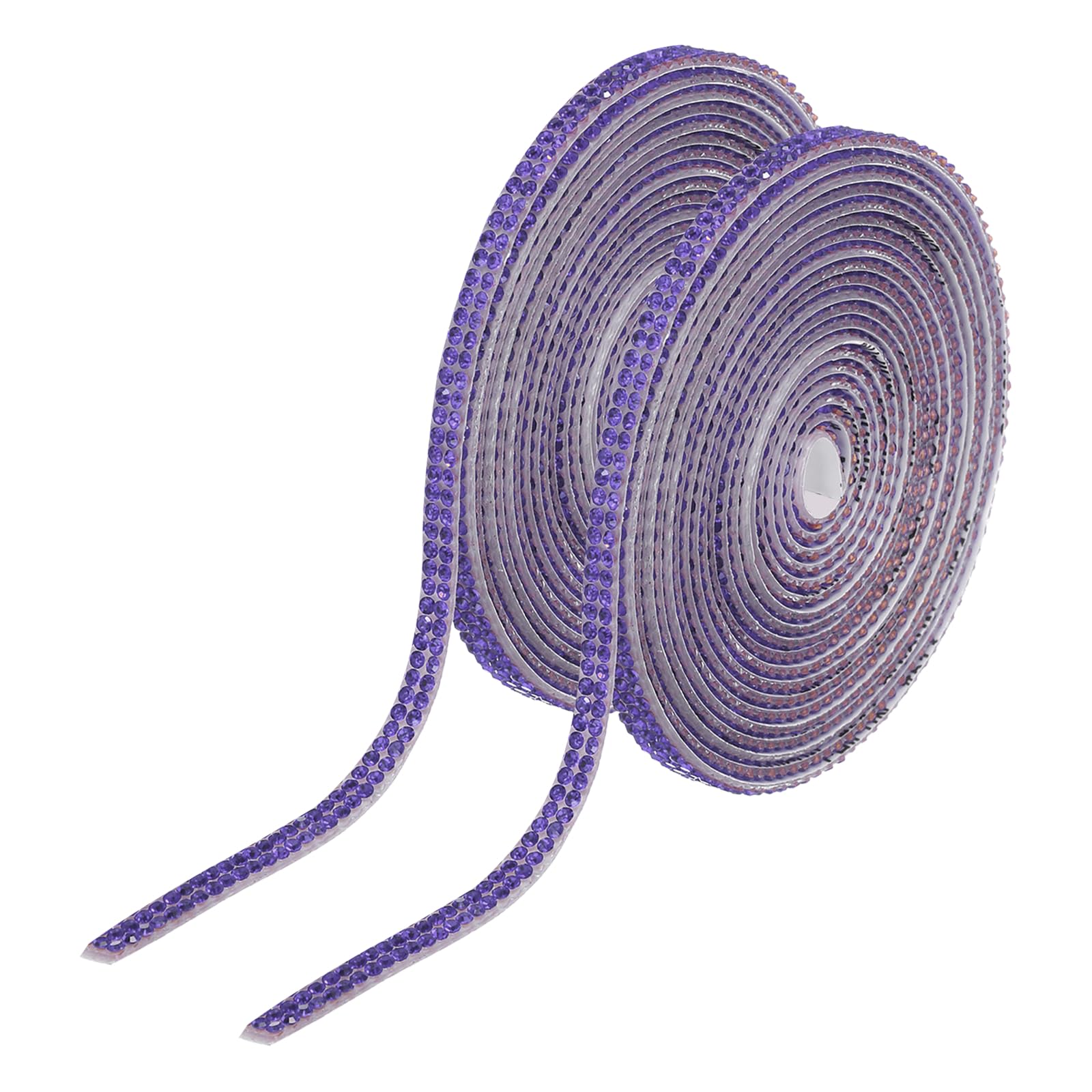 sourcing map 2Pcs Rhinestone Ribbon Self Adhesive Crystal Rhinestone Strips 0.4cm x 3 Yard Bling Rhinestone Ribbon Roll 2 Rows for DIY Crafts Wedding Clothing Nails Decoration, Purple