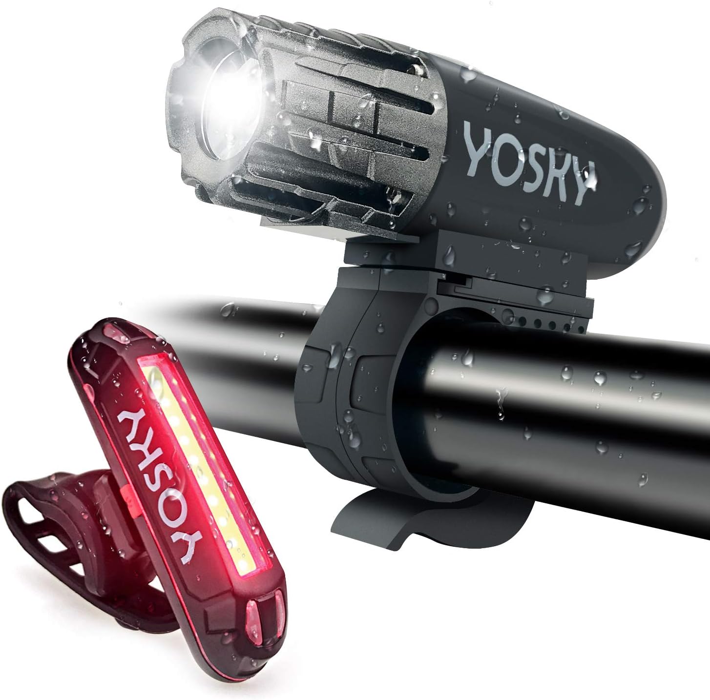 YOSKY USB Rechargeable Bike Light Set - 350 Lumens Powerful LED Bicycle Headlight and Taillight- Super Bright Bike Front Light and Rear Light for Safe Night Riding