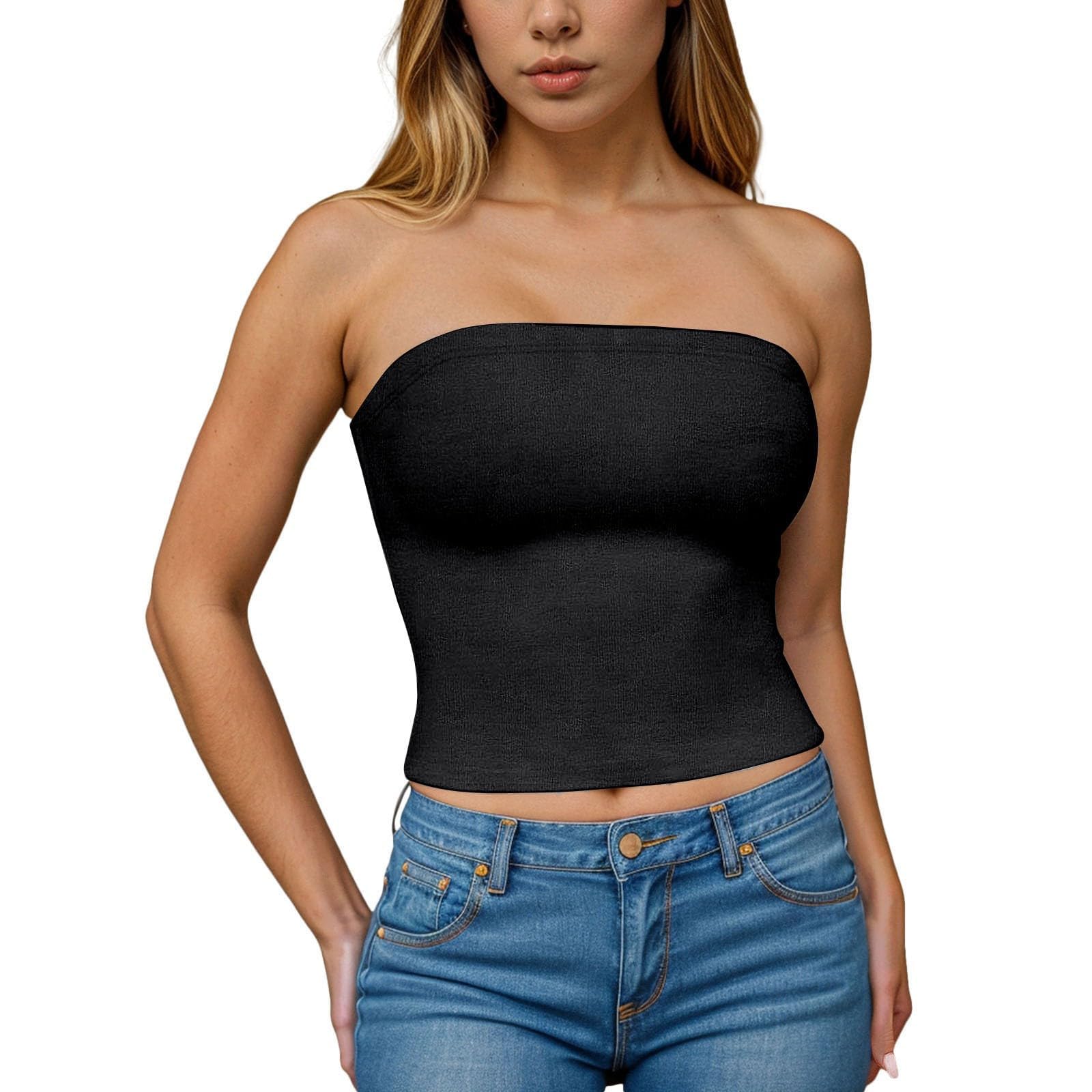 Womens Fashion Tube Tops Solid Color Sexy Corsets Sleeveless Cropped Top Slim Strapless Casual Elastic Skinny Shirts