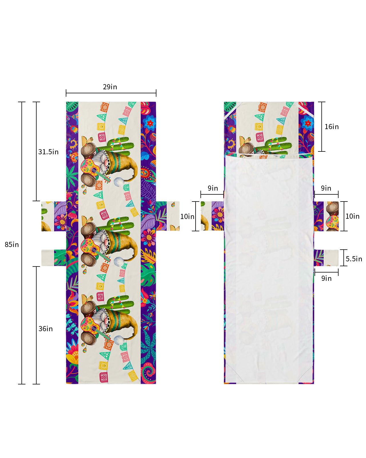 Mexican Gnomes, Beach Lounge Chair Towel Cover, Soft Chaise Lounge Towel with Side Pockets Patio Pool Chairs Cover for Beach/Pool Sunbathing 29x85 Boho Colorful Cactus Guitar Dwarf