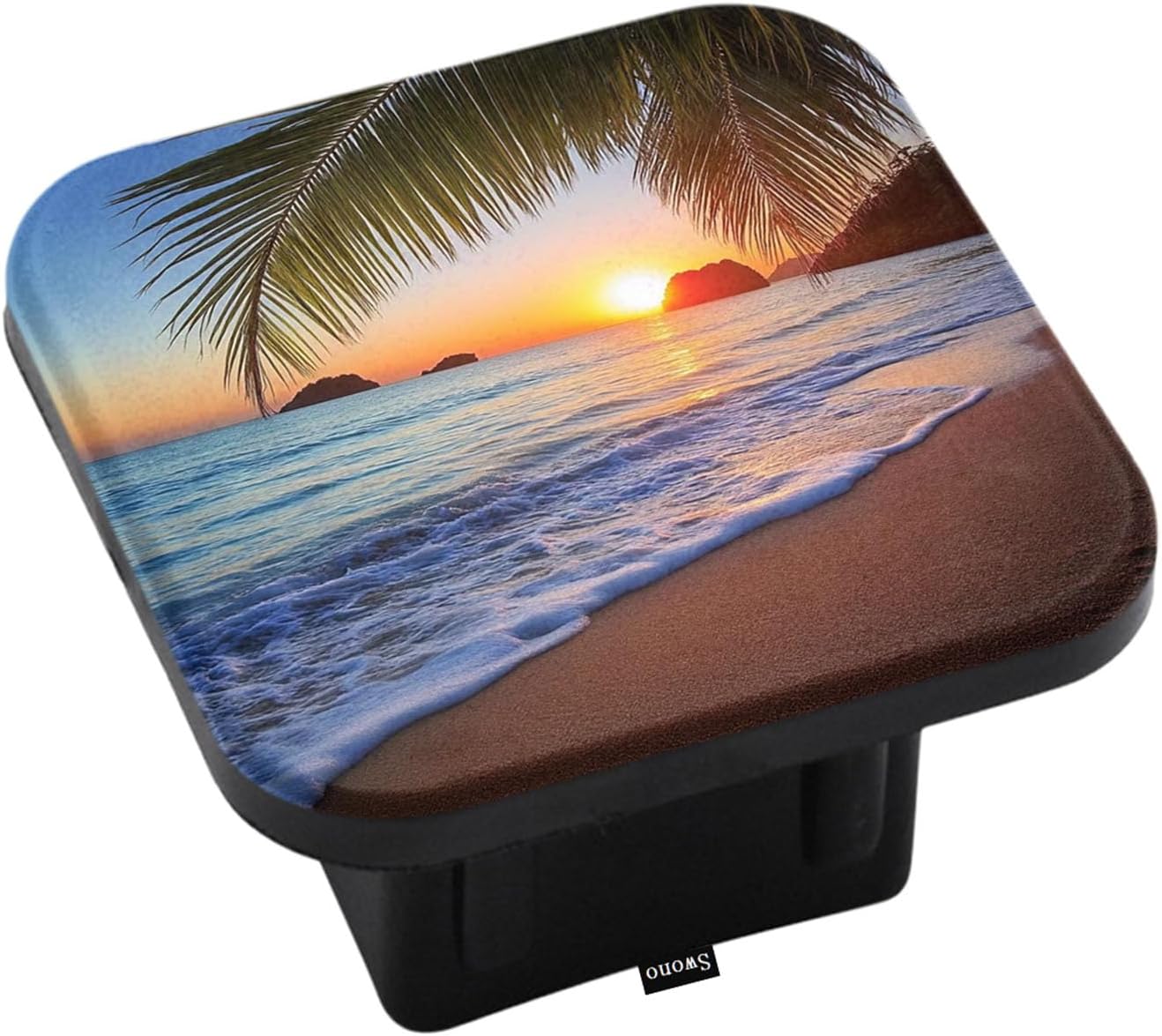Swono Sunset Seaside Travel Trailer Hitch Cover - Exotic Beach Ocean Palms Tree Sunset Receiver Hitch Cover Tube Plug Universal Fits 2" Tow Hitch Receiver for Cars Trucks