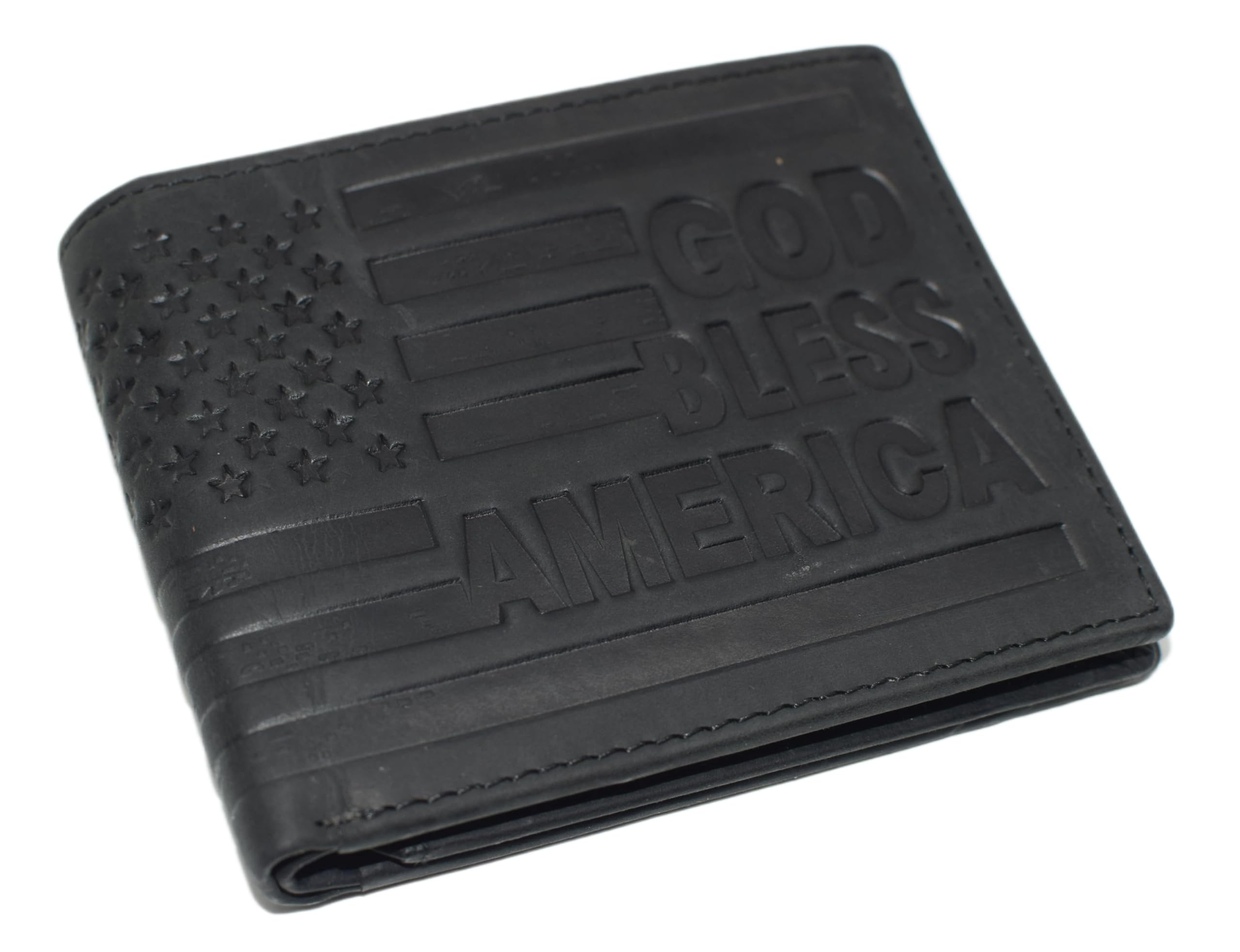 Distressed Vintage Leather Patriot American Flag Wallet -GOD BLESS AMERICA’ RFID Blocking Leather US Flag Men's Bifold Western Style Wallet (Black)