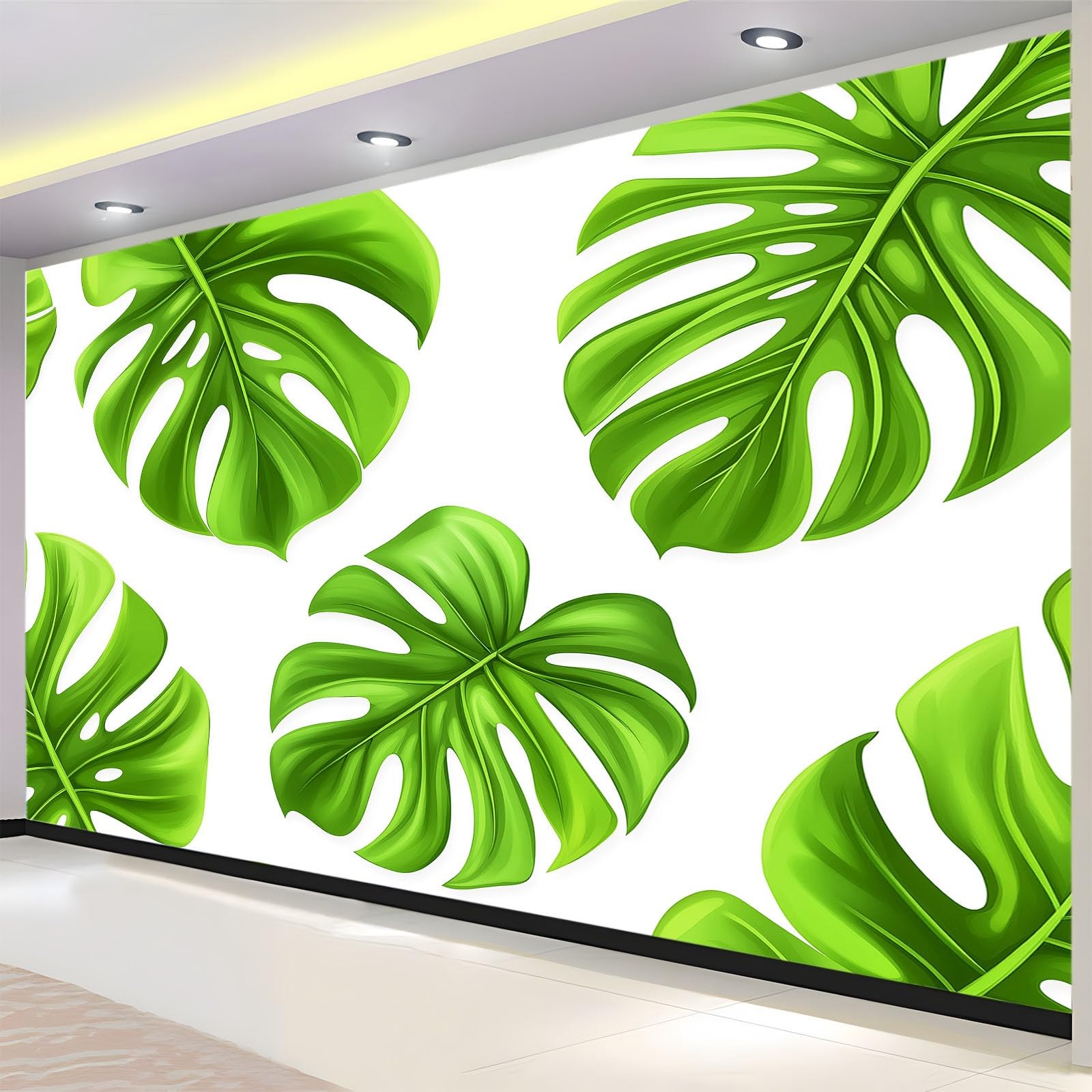 Fototapeta z włókniny, 350 x 256 cm, tropikalne liście, Monstera Deliciosa, tapeta na flizelinie, tapeta ścienna, efekt 3D, nowoczesna tapeta do salonu, malarstwa, pokoju dziecięcego, tło TV, tapeta z