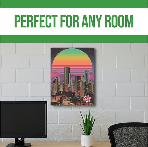 Miniatura 2 de Synthwave Skyline Canvas Wall Art Decor by BCB Print  HD Printed & Wooden Framed Wall Art  Modern Wall Decor for Bedroom, Living Room, Office, Kids