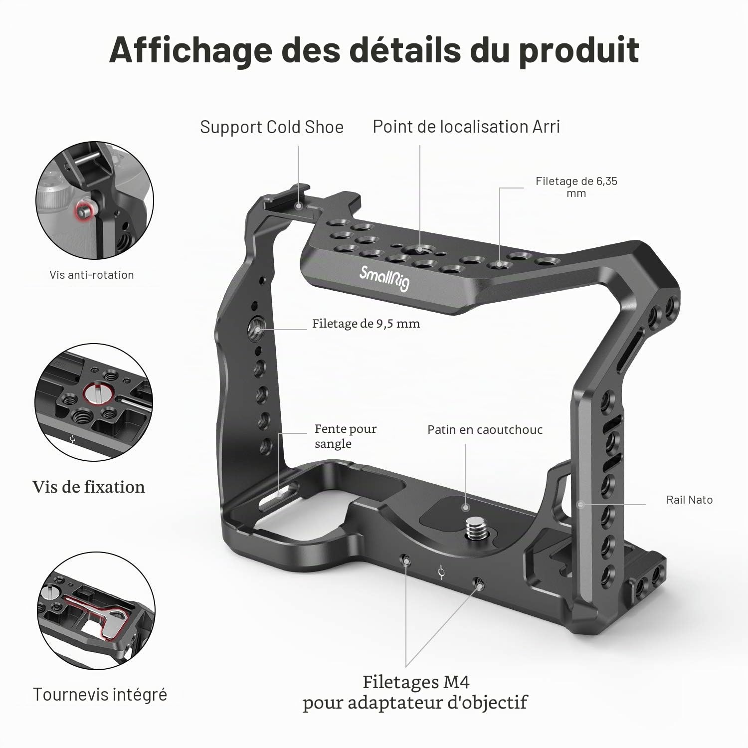 SMALLRIG A1 Cage avec Rail NATO Intégré et Support de Cold Shoe pour Sony A1 & A7S III - 2999