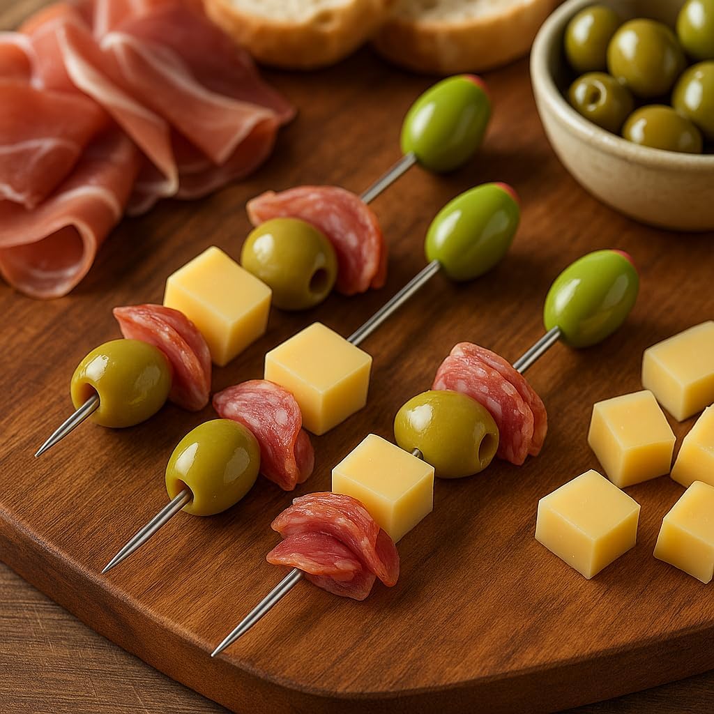 Cork Pops Stainless Steel 6-Inch Cocktail Pick Set – Set of 6 Reusable Drink Picks for Garnishes, Appetizers & Entertaining, Arrow (Olives)