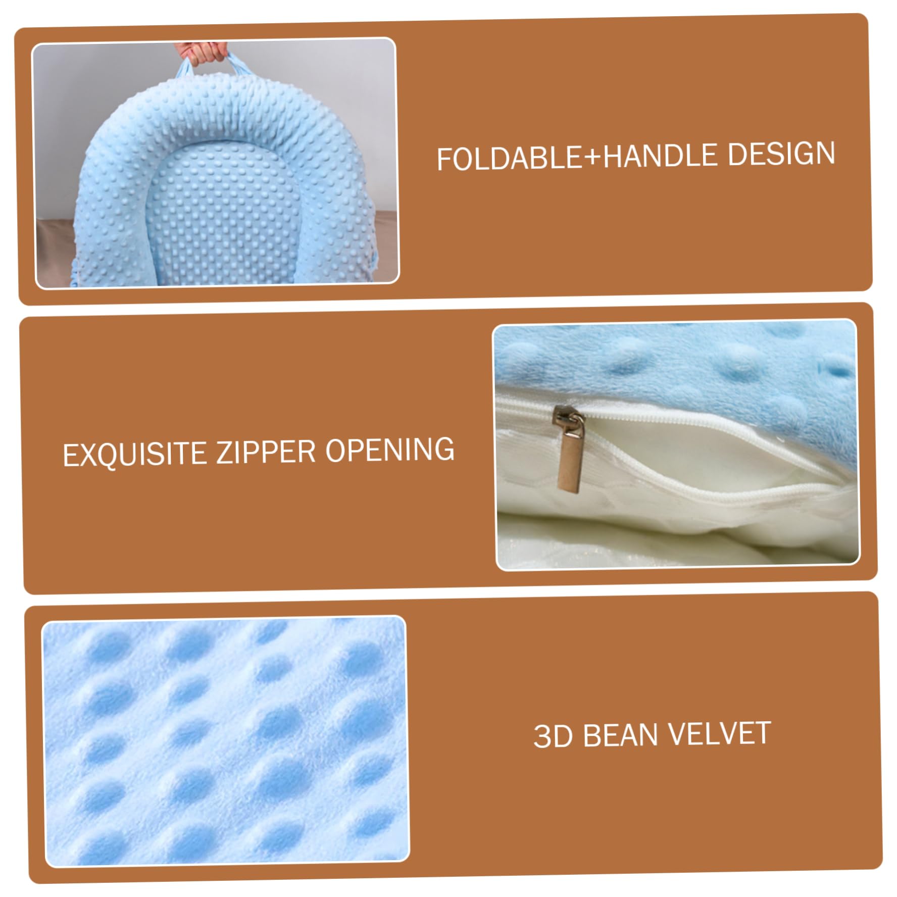 Chaise longue portable pour bébé, douce et confortable, oreiller réversible avec mains réconfortantes, nid de câlin amovible pliable avec poignée pour nouveau-né