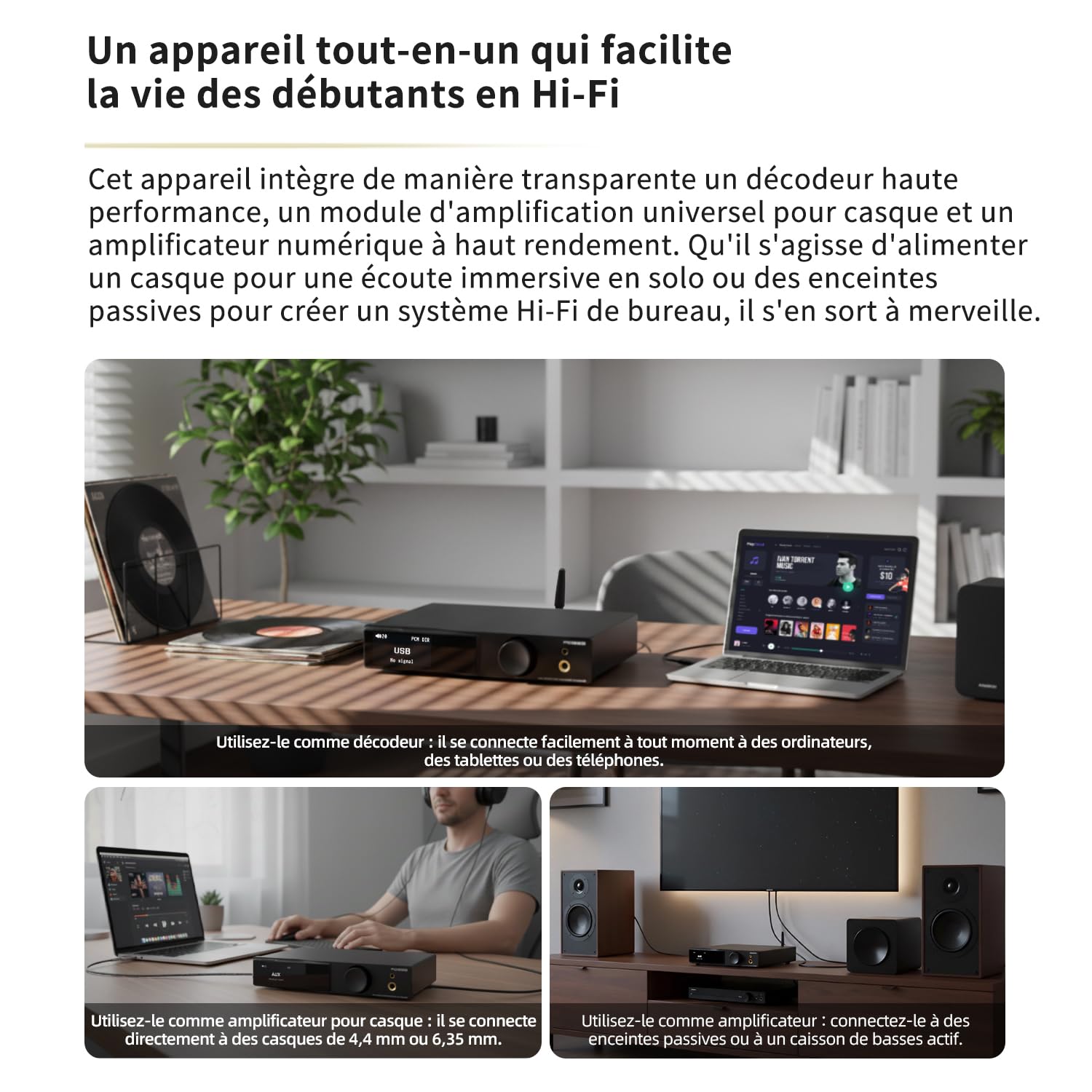 SMSL AO300 Pro DAC Amplifier | Amplificateur stéréo 2.1 de 165 W MA5332MS avec DAC MQA, entrées USB/Coax/Opt/RCA | Amplificateur Casque Hi-FI 4,4 mm/6,35 mm, Noir