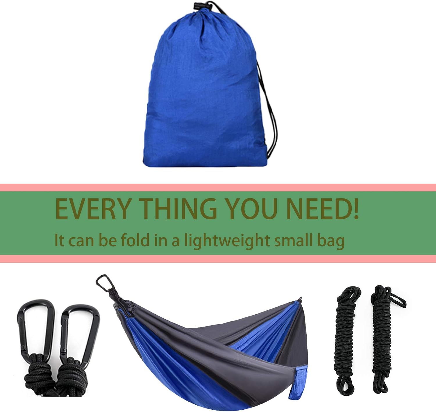 Single & Double Camping Hammock with 2 Tree StrapsLightweight Portable Parachute Nylon Hammock Set for Travel, Backpacking,Beach,Yard and Outdoor Survival (Dark Gray/Dark Blue, Twin)
