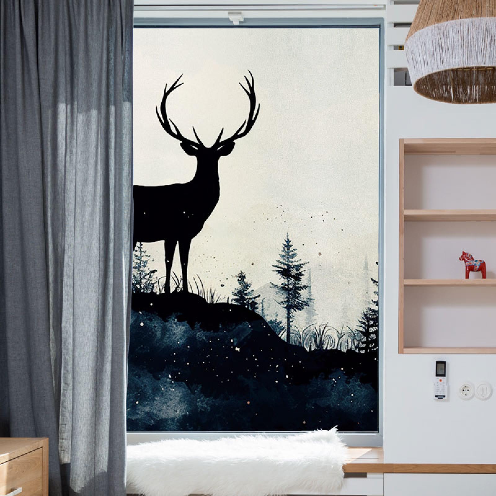 window film, Deer Privacy Film for Glass Windows,Blackout Self-Adhesive,Opaque for Bathroom,Static Outdoor(60x58cm/3pcs)