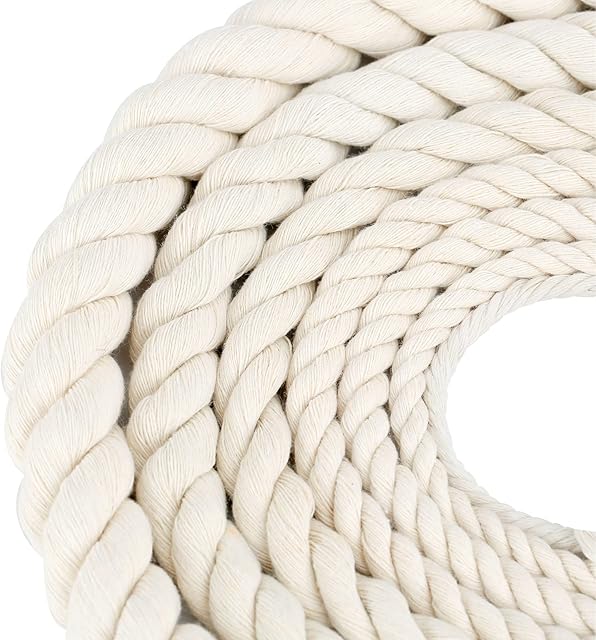 Cotton Rope Thick Rope White Rope 8mm Macrame Rope 5 Metres Noose Soft Rope Macrame Home DIY Crafting Decoration Decking Rope for Garden Macrame Plant Hanger Kit Beige