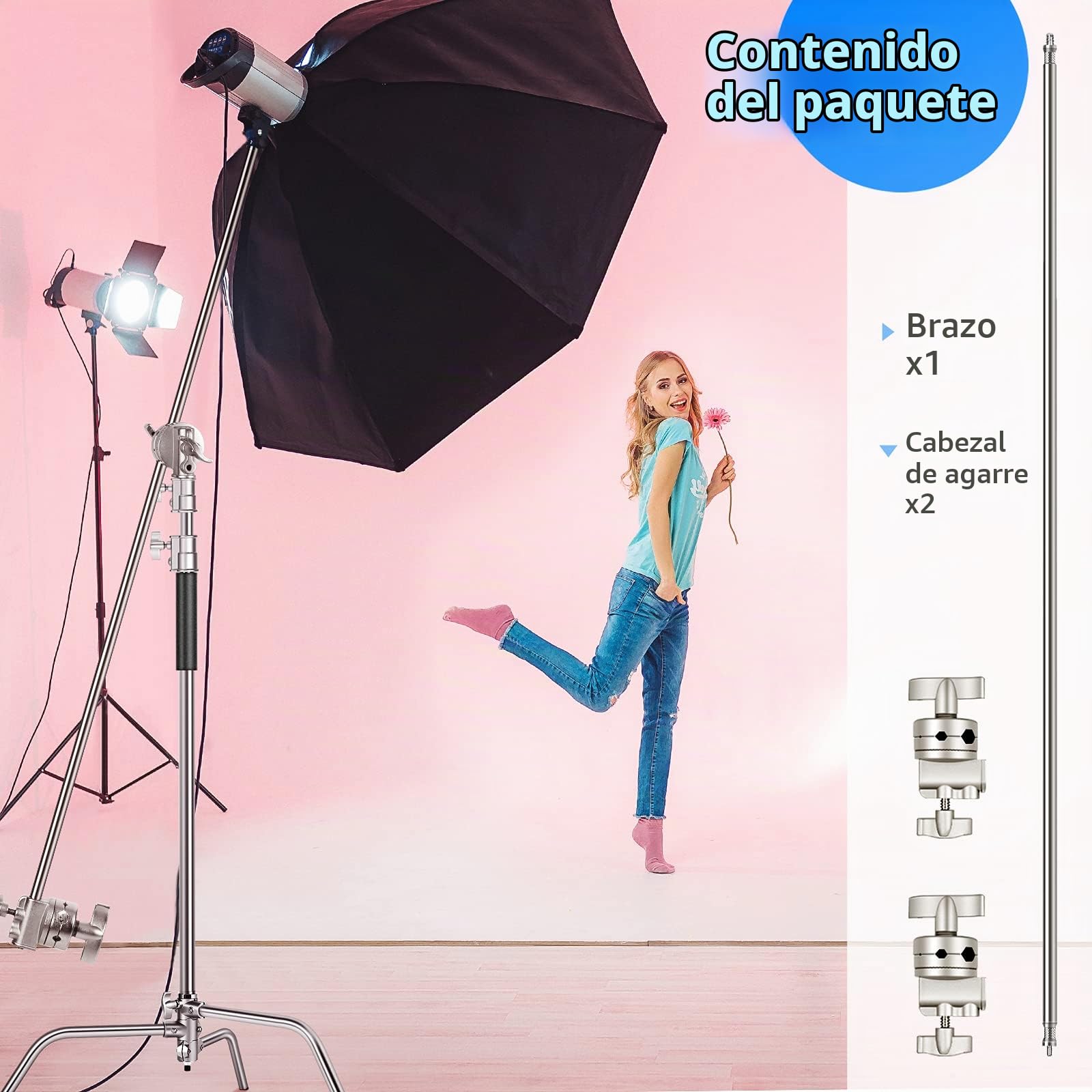 NEEWER Extension Grip Brazo Boom Brazo con 2 Piezas Cabezales de Agarre - 101,6 Centímetros Construcción de Aleación de Aluminio para Soporte de Luz