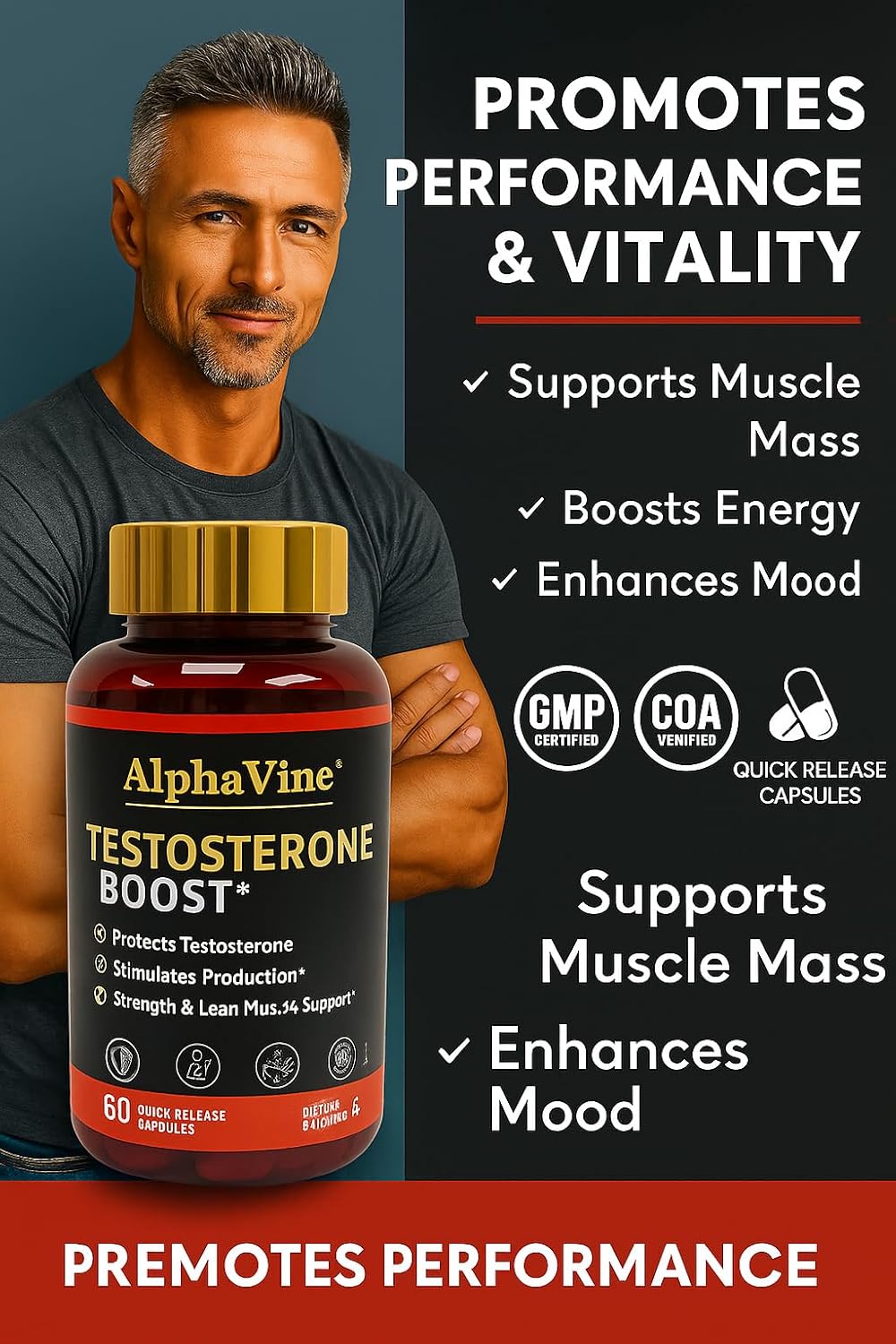 Testosterone Booster for Men, Horny Goat Weed, Tongkat Ali and Saw Palmetto, 60 Capsules - Image 5