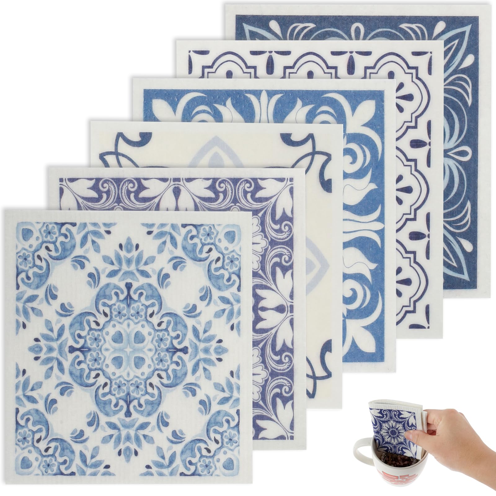 Guijzsltrg 6Pcs A 6 Pack Swedish Dishcloths For Kitchen, Reusable Swedish Dish Towels, Absorbent Kitchen Dish Cloths Rags, Vintage Floral Washable Sponge Cleaning Cloths Wipes 7.7X6.7inch For Washing Dishes (6Pcs A)