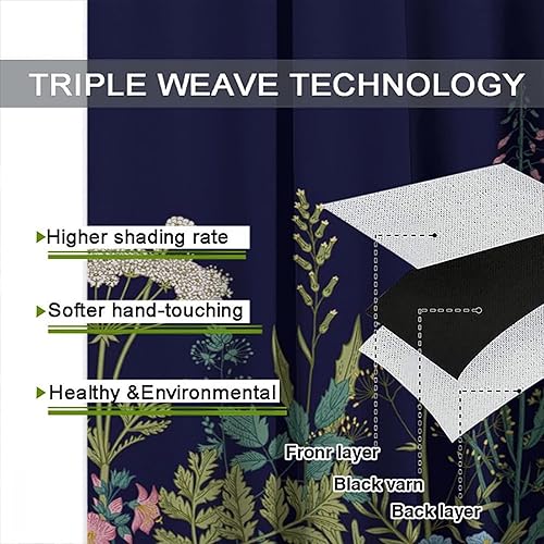 Miniatura 405 de Retro 70s Floral Blackout Window Curtains, Watercolor Flower Plant Rustic Modern Style Pattern Window Drapes, for Bedroom Living Room 42x45in 2