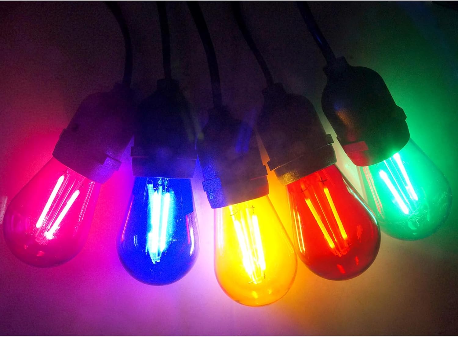 25 Pack S14 Colored LED Light Bulb 2 Watt Multi-Color String Light Bulbs Plastic Shatterproof E26 Base LED Filament Outdoor Replacement Christmas Light Bulbs(Red Green Blue Pink Yellow)