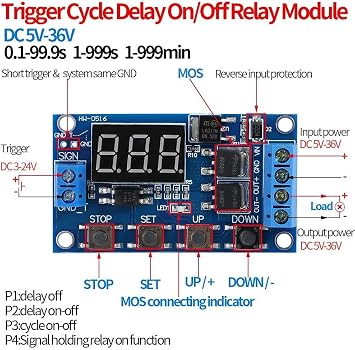 Jadeshay Delay Timer, Time Delay Relay Module DC 5V 36V Timer Relay Trigger Cycle Delay Timer Switch 1-99 Secs/1-99 Mins Adjustable,Turn On/Off Delay Controller Board,with LED Display