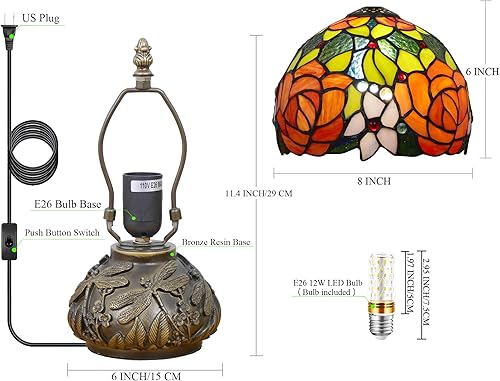 Miniatura 3 de Pequeña lámpara Tiffany de mesa de vidrieras, mini lámpara de acento hecha a mano con hongos para escritorio, lámpara de memoria, luz nocturna de