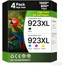 923XL 923 Ink Cartridges Combo Pack Replacement for HP 923 Black, Cyan, Magenta, Yellow Ink Cartridges 4-Pack | Works with HP OfficeJet Pro 8130e, 8135e, 8138e, 8139e, 8125e, 8122e, 8120, 8124e