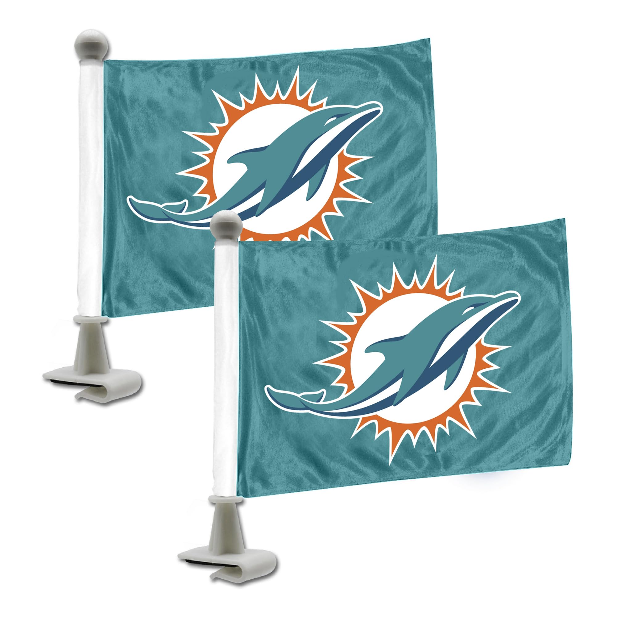 FANMATS 61871 Miami Dolphins Ambassador Car Flags - 2 Pack Mini Auto Flags, 4in X 6in, Perfect for Hood or Trunk