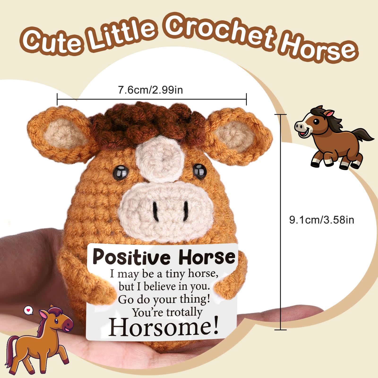 Komergave Emotional Support Gift, Mini Funny Positive Crochet Horse - Image 2