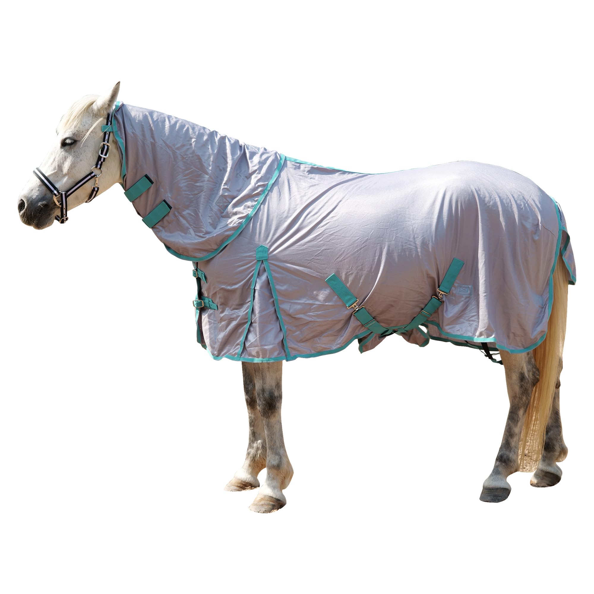 Mesh Fly Rug for Horses - Lightweight Summer Fly Sheet with Detachable Full Neck Combo & Belly Cover, UV Protection Grey 6'6"