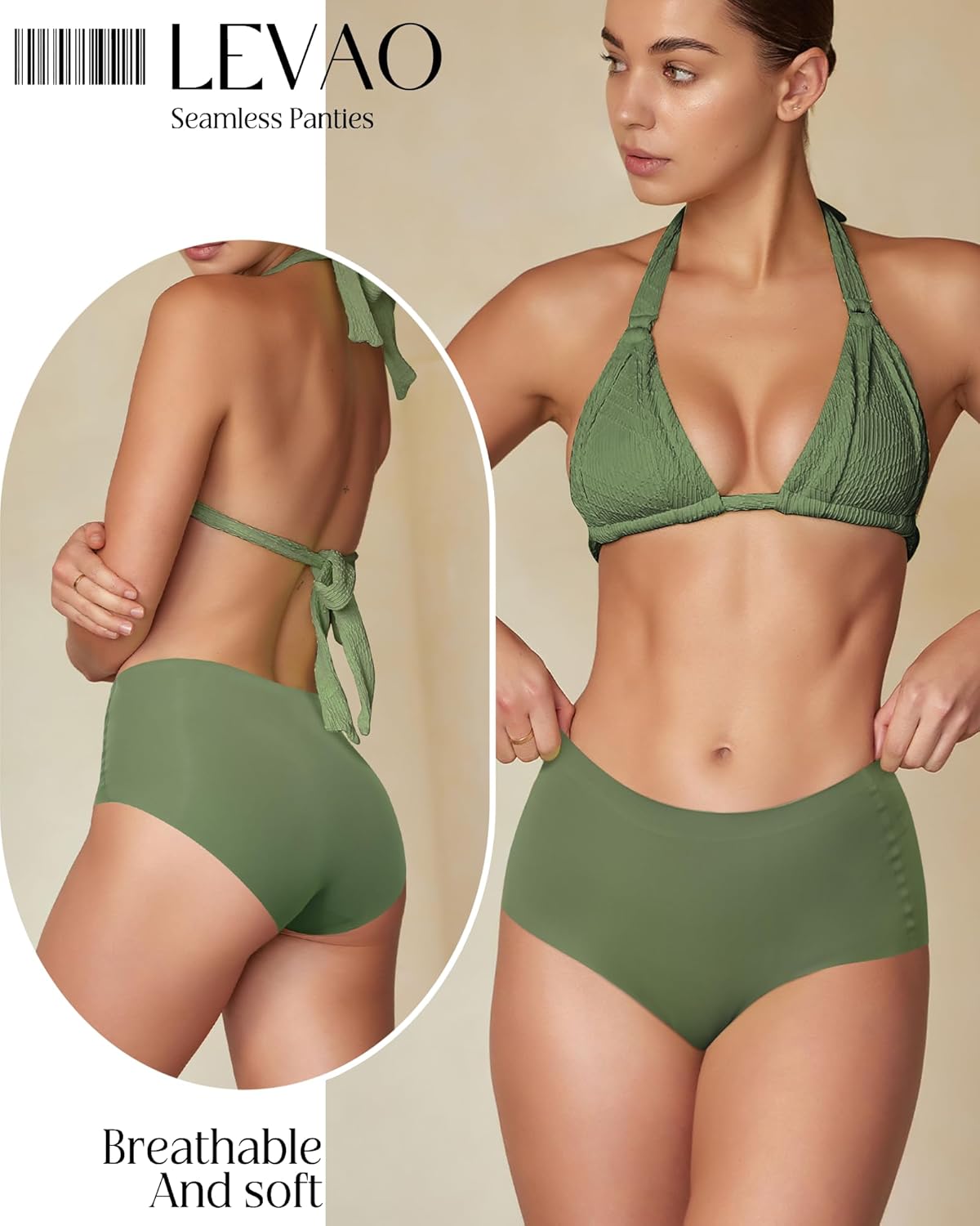 LEVAO Women's High Waisted Seamless Underwear No Show Full Coverage Briefs Stretchy Invisible Panties Cheeky Pack of 6 - Image 3